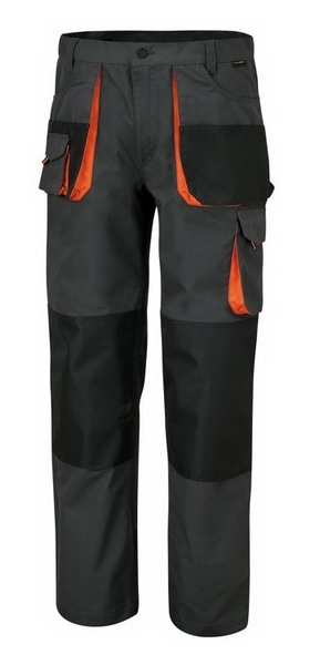 Pantaloni mecanic gri insertii portocalii cu buzunare speciale
